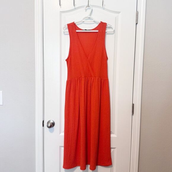 Zara Orange Stretch Knit V-Neck Sleeveless Midi Dress Women’s Size Medium - Picture 1 of 7